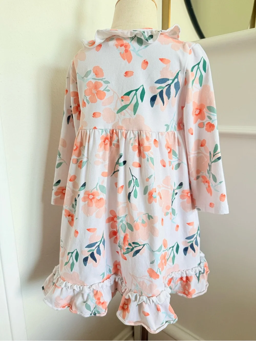 STITCHY-FISH Girls 3T Peach Floral Ruffle Collar Long Sleeve Dress